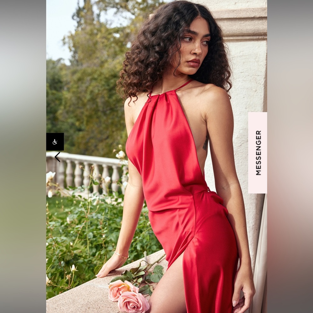 New House of CB ZANAB THIGH SLIT MAXI DRESS size small red rose